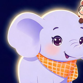 The lavender elephant in an orange plaid scarf